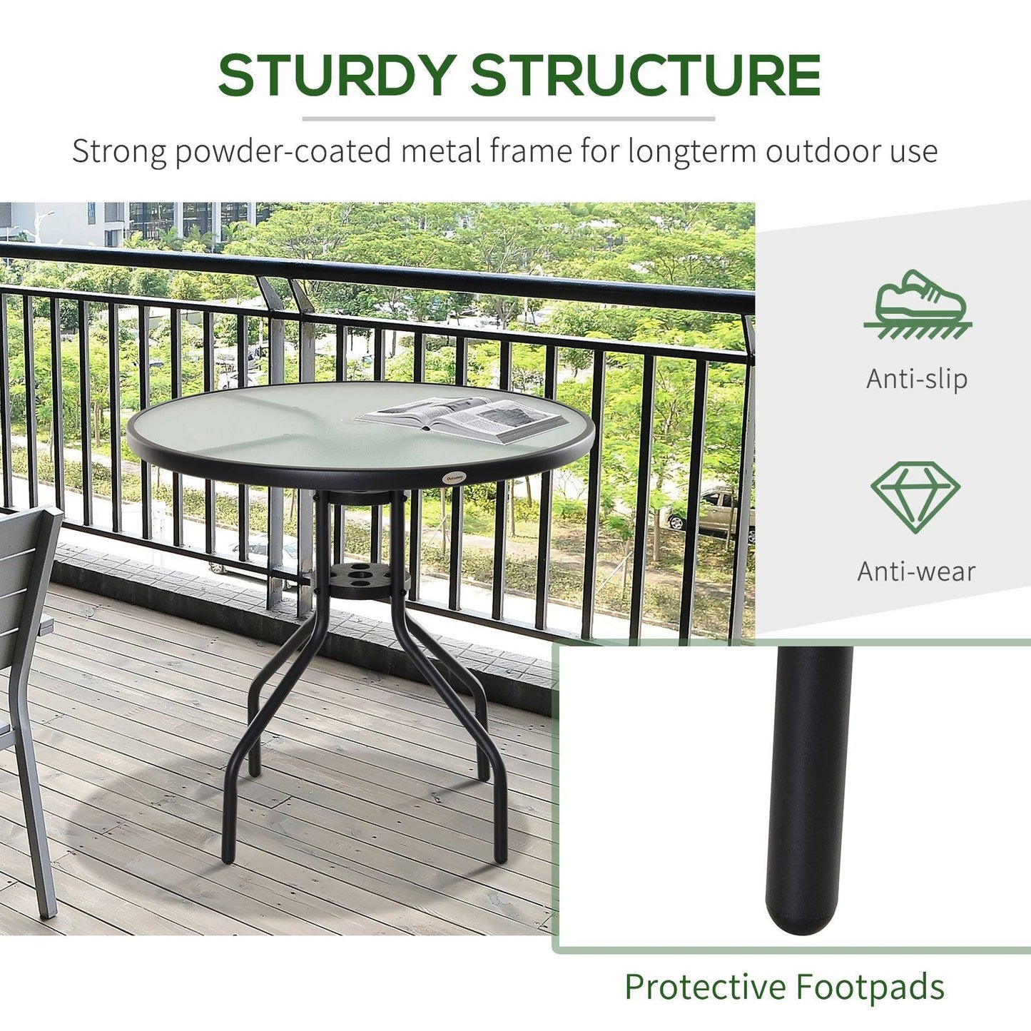 Bistro Table Outdoor Round Dining Coffee Table with Parasol Hole