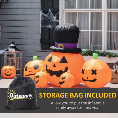 6ft Inflatable Halloween Large Pumpkin in Hat with Four Small Pumpkins