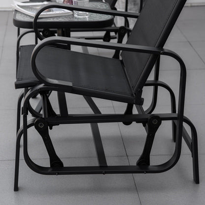 3-Piece Metal Outdoor Gliding Rocking Chair With Tea Table Patio Garden Comfortable Swing Chair Black