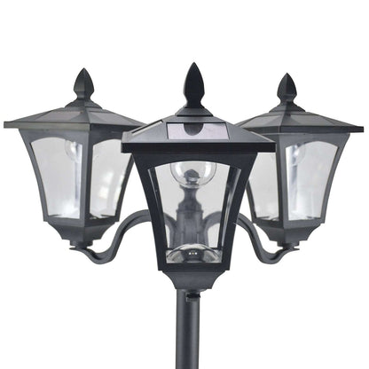 1.8m Traditional Victorian Style 3 Way Head Outdoor Garden Solar Post Lamp Sensor Dimmable LED Lantern Bollard Pathway IP44  Black