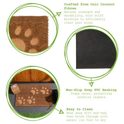 60cm x 40cm Brown Paw Embossed Coir Door Mat