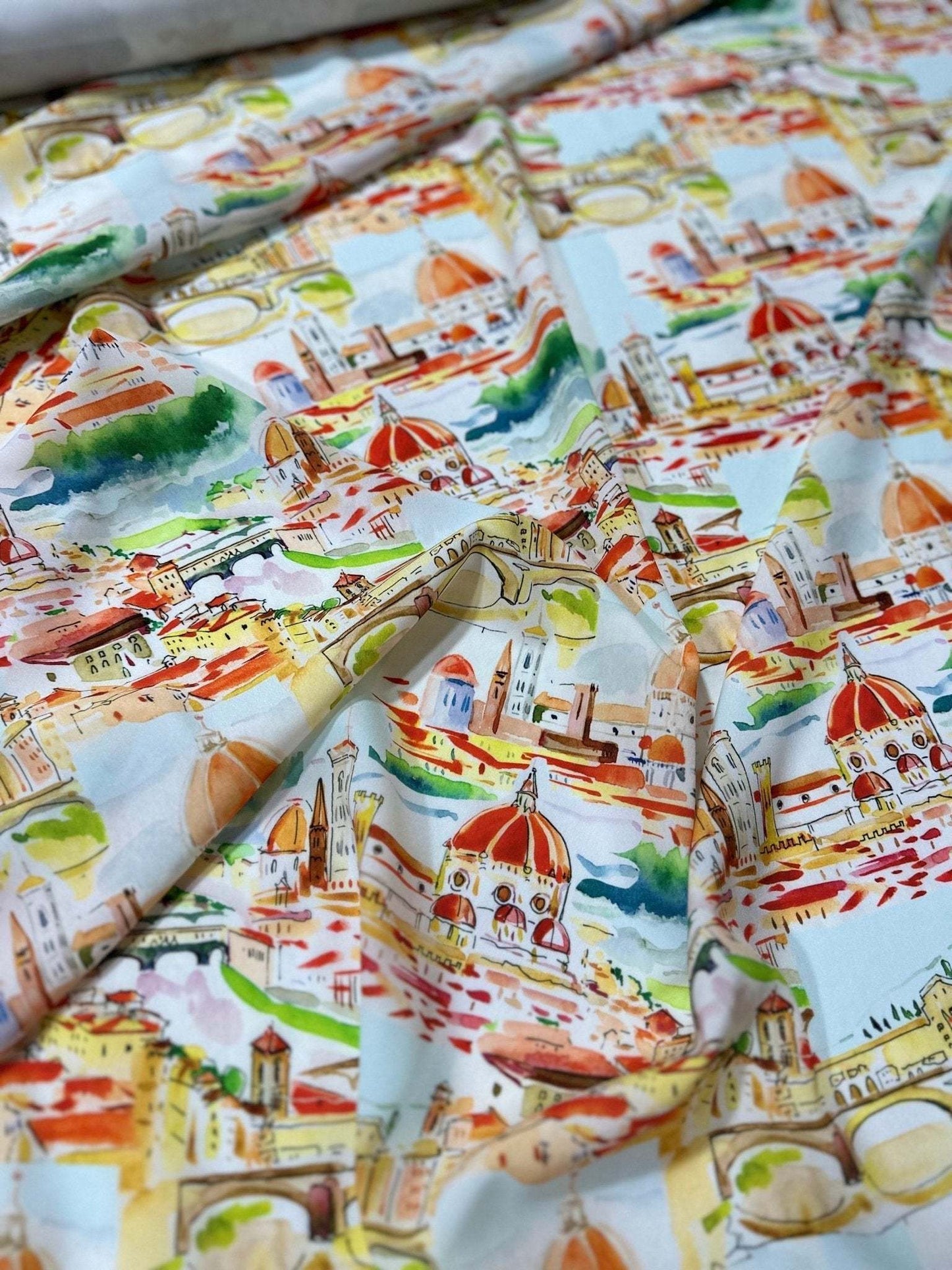 Florence Cathedral Pattern Crepe Fabric – Fabric by Metre, Multiple Options for Sewing & Dressmaking