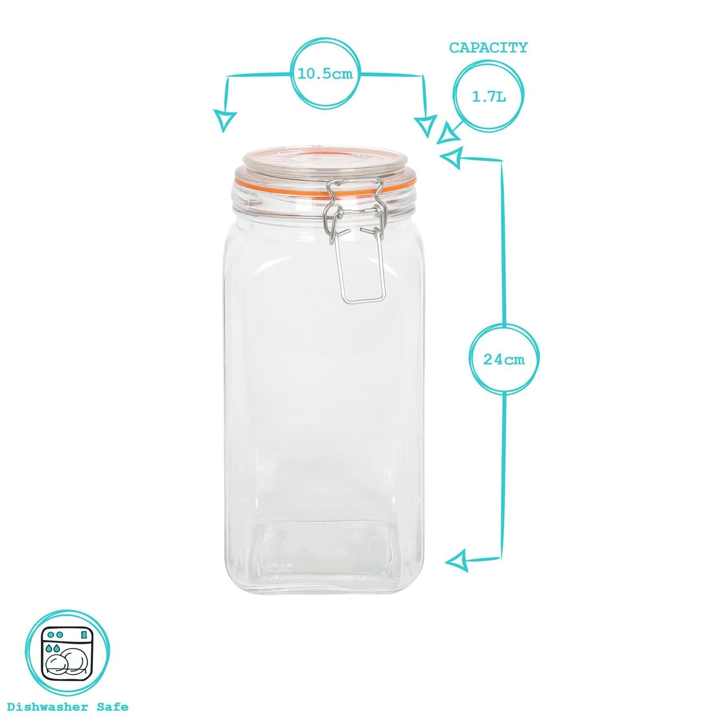 760ml Air tight Square Glass Jar with Clip-Top Lid