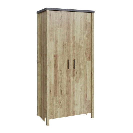Cascina Tall Wardrobe Oak & Black 2 Doors 1 Shelf