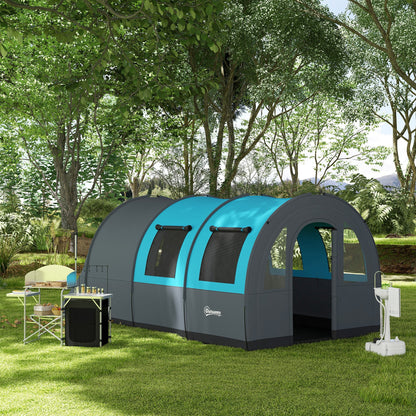 Outsunny Camping Tent, 3000mm Waterproof Family Tent for 5-6 Man, Grey and Blue