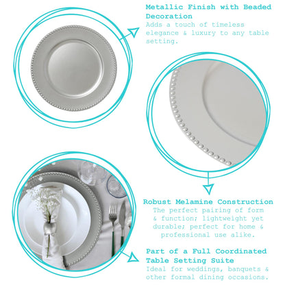 18pc Round Beaded Charger Plates Set - 33cm
