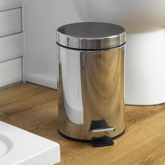 3L Chrome Round Stainless Steel Bathroom Pedal Bin
