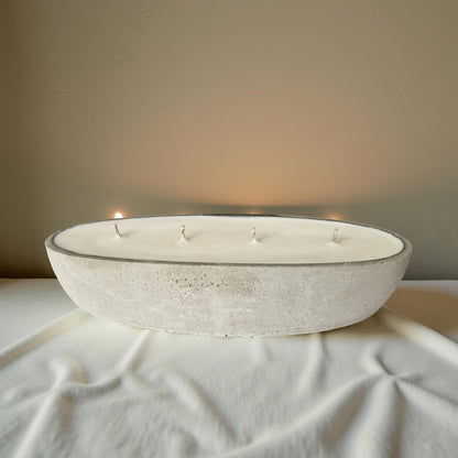 Multi Wick Concrete Oval Loaf Bowl Candle