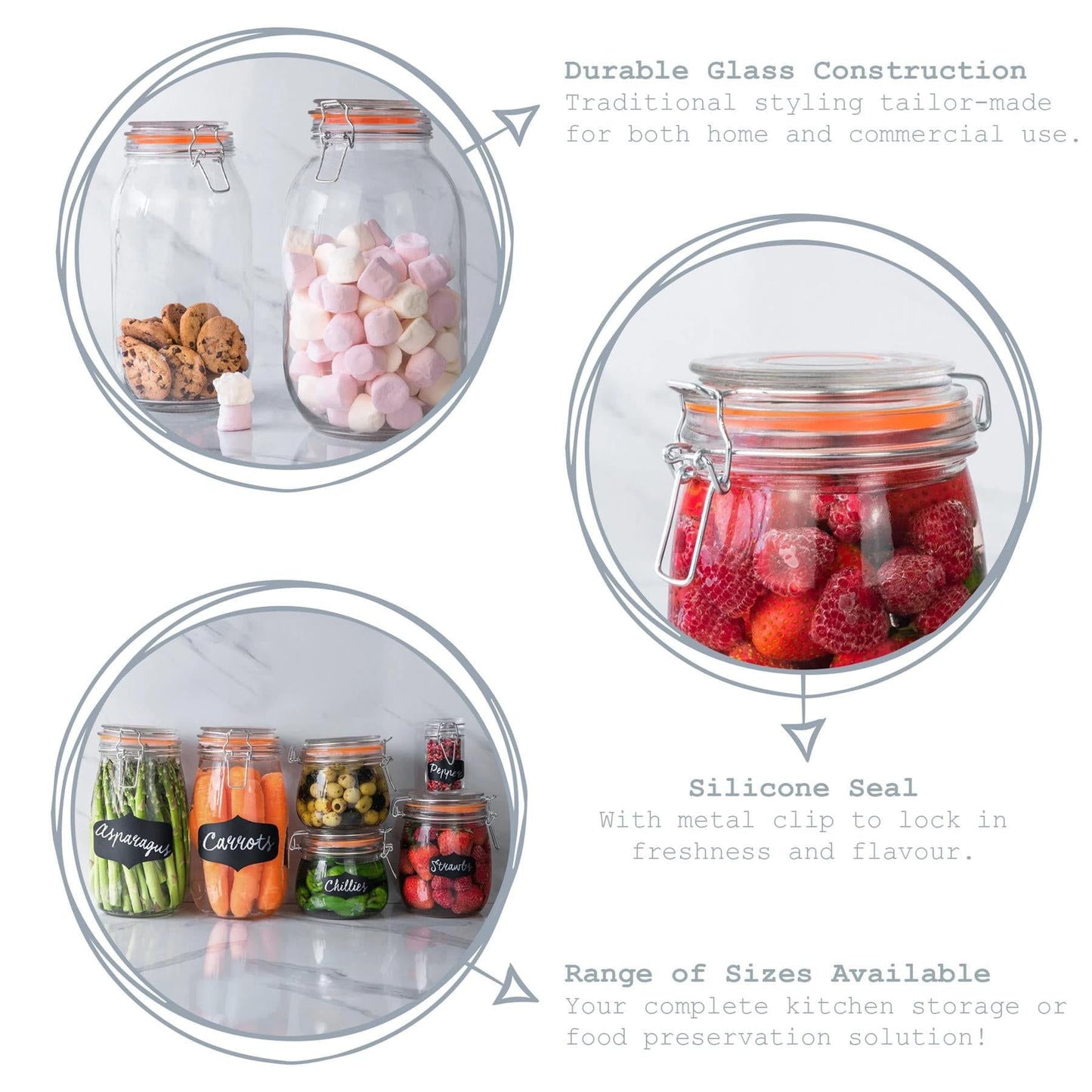 750ml Air tight Classic Glass Storage Jar + Four Free Coloured Seals