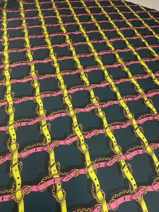 Chain Belt Print Spandex Fabric – Bold Graphic Design by Metre