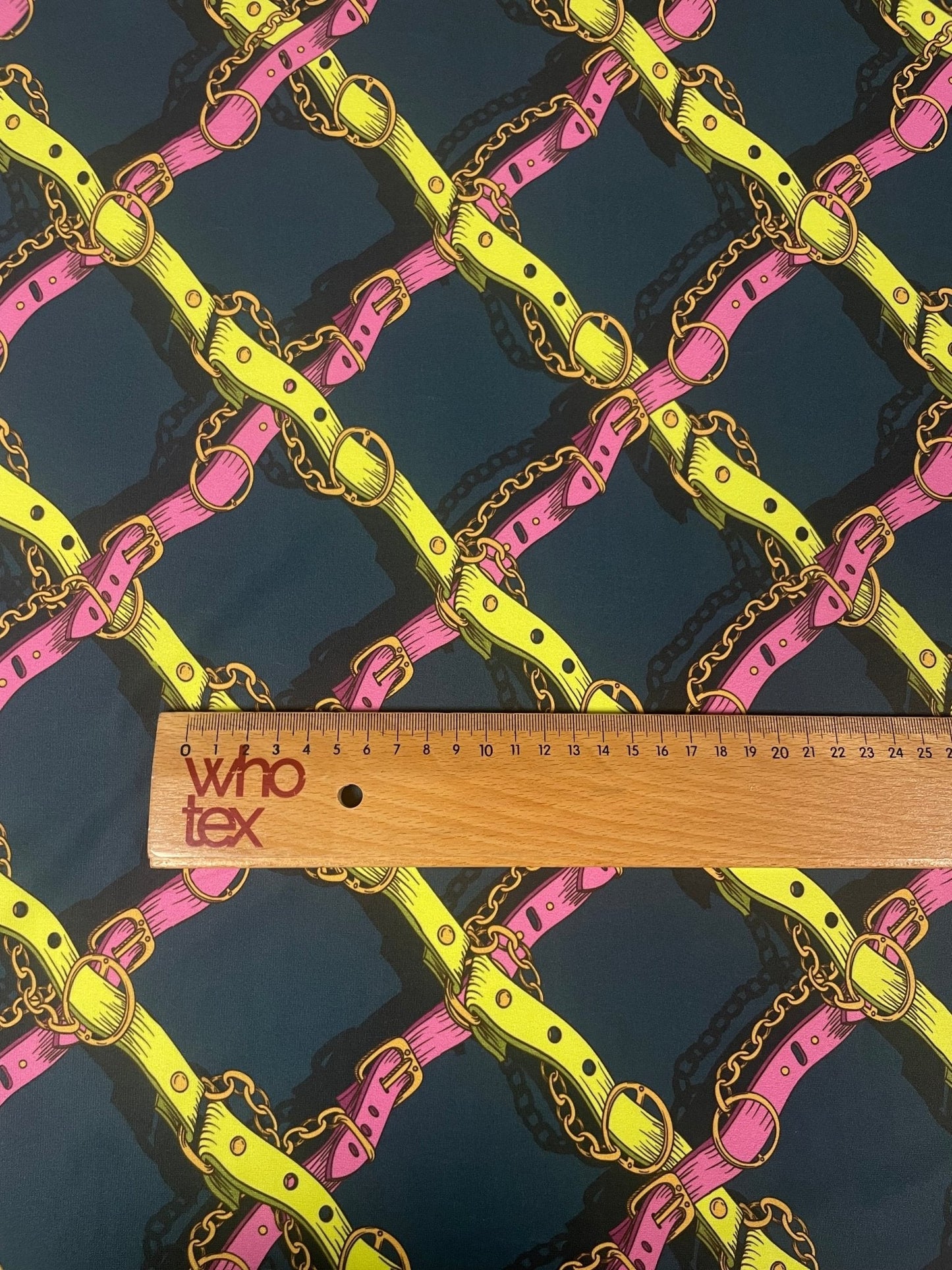 Chain Belt Print Spandex Fabric – Bold Graphic Design by Metre