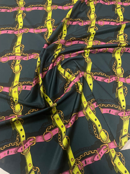 Chain Belt Print Spandex Fabric – Bold Graphic Design by Metre