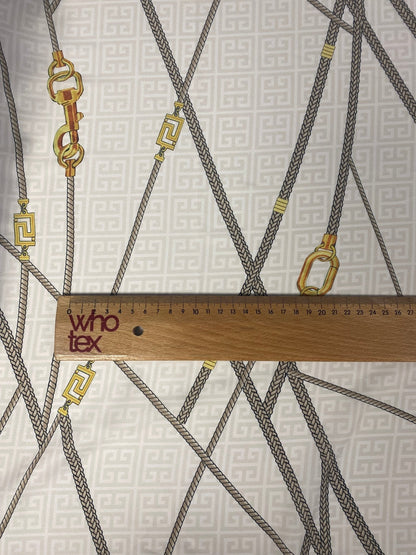 Chain Print Satin Fabric in Beige & Gold