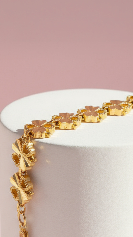 24k Gold Plated Clover Leaf Link Bracelet