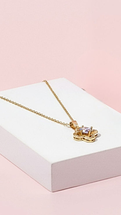 Flower Solitaire Crystal Pendant Necklace