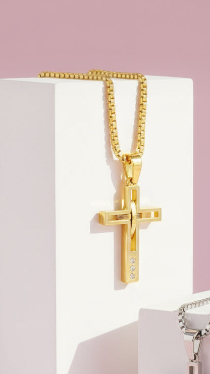 Curved Cross Symbolic Necklace