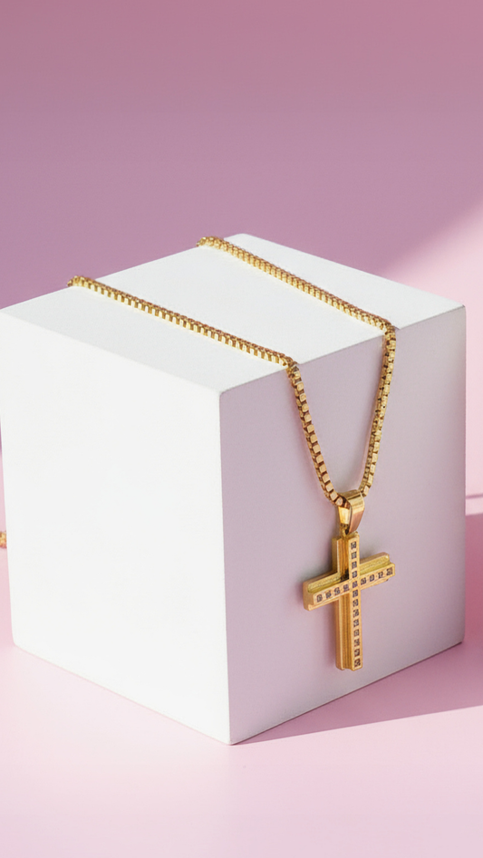 Layered Crystal Silver Cross Necklace