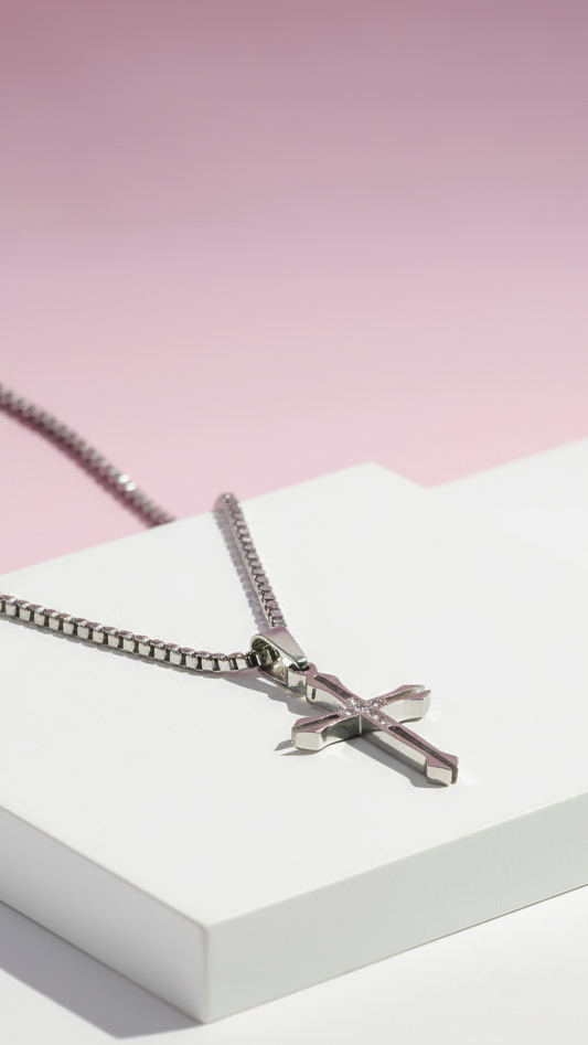 Crystal Silver Cross Symbolic Pendant Necklace