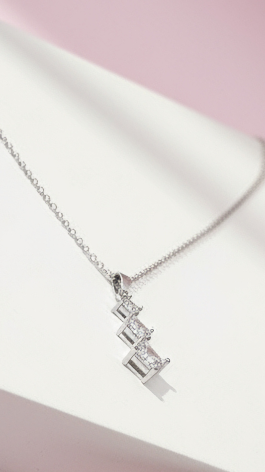 Layered Squares Crystal Pendant Necklace