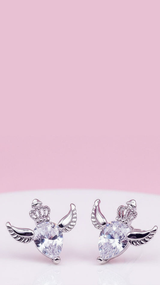 Crowned Wing Crystal Stud Earrings