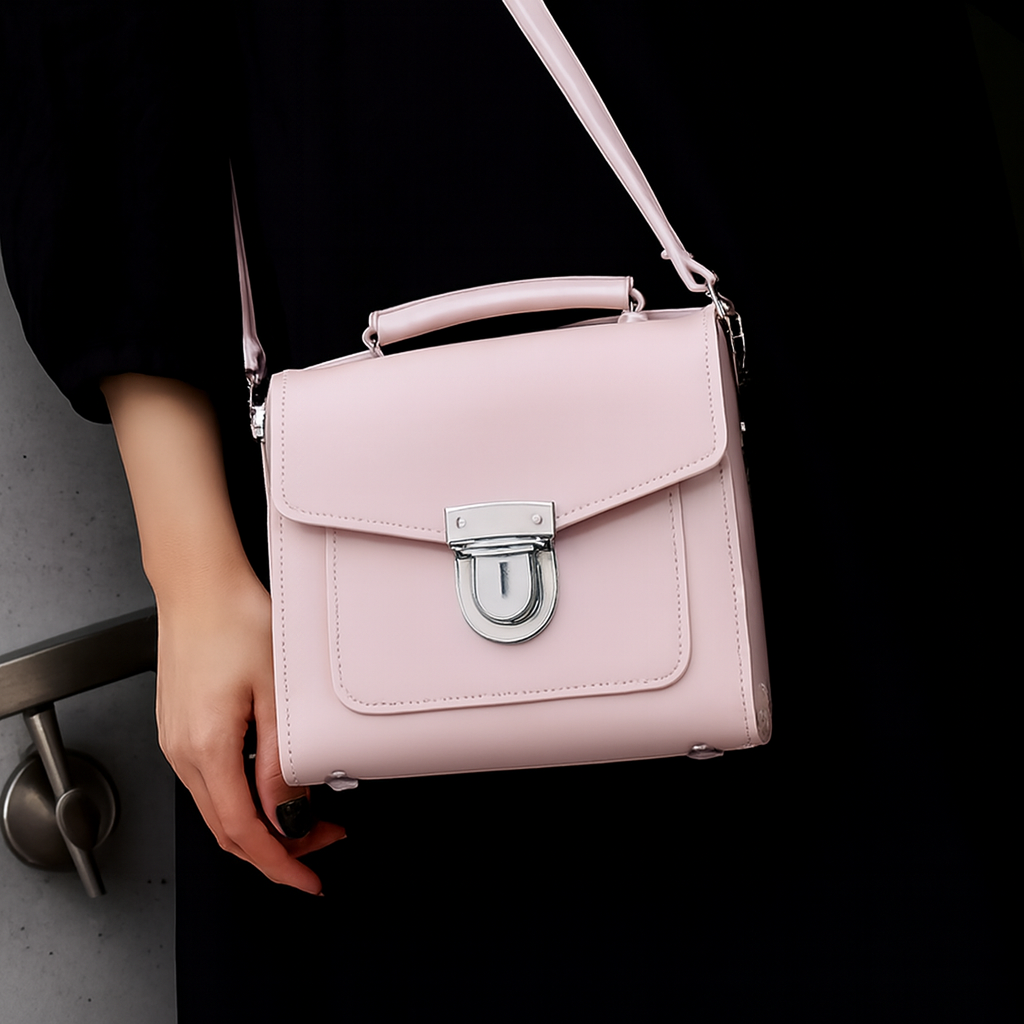 Handmade Leather Sugarcube Handbag - Cherry Blossom