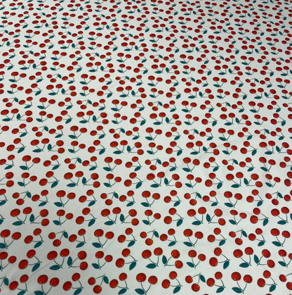 Cherry Print Fabric by the Metre – White Cotton Blend