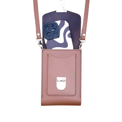 Leather Push Lock Crossbody Phone Case - Chestnut