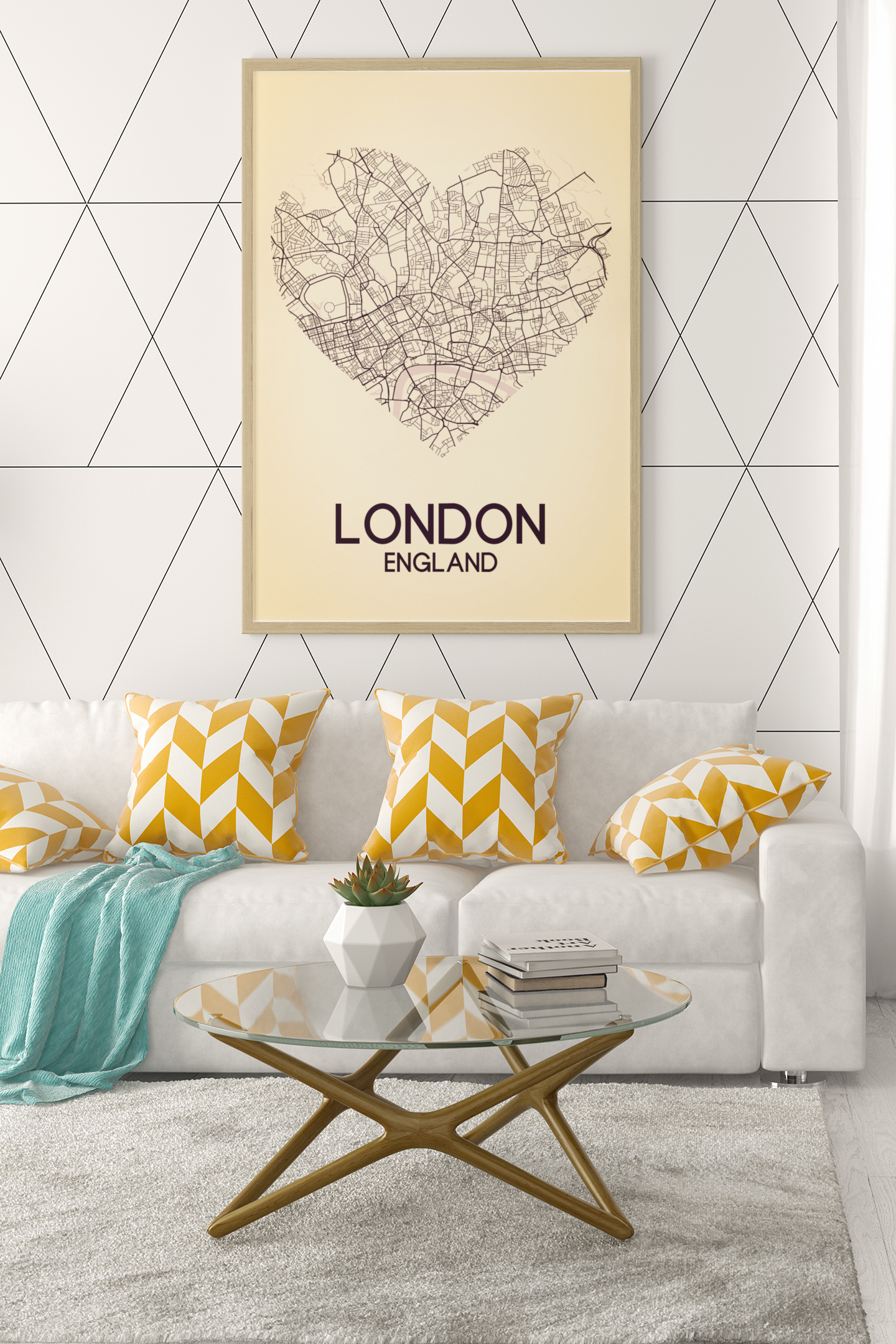 Love Heart Map Any City & Country Personalised Wall Decor Print with 10 New Styles