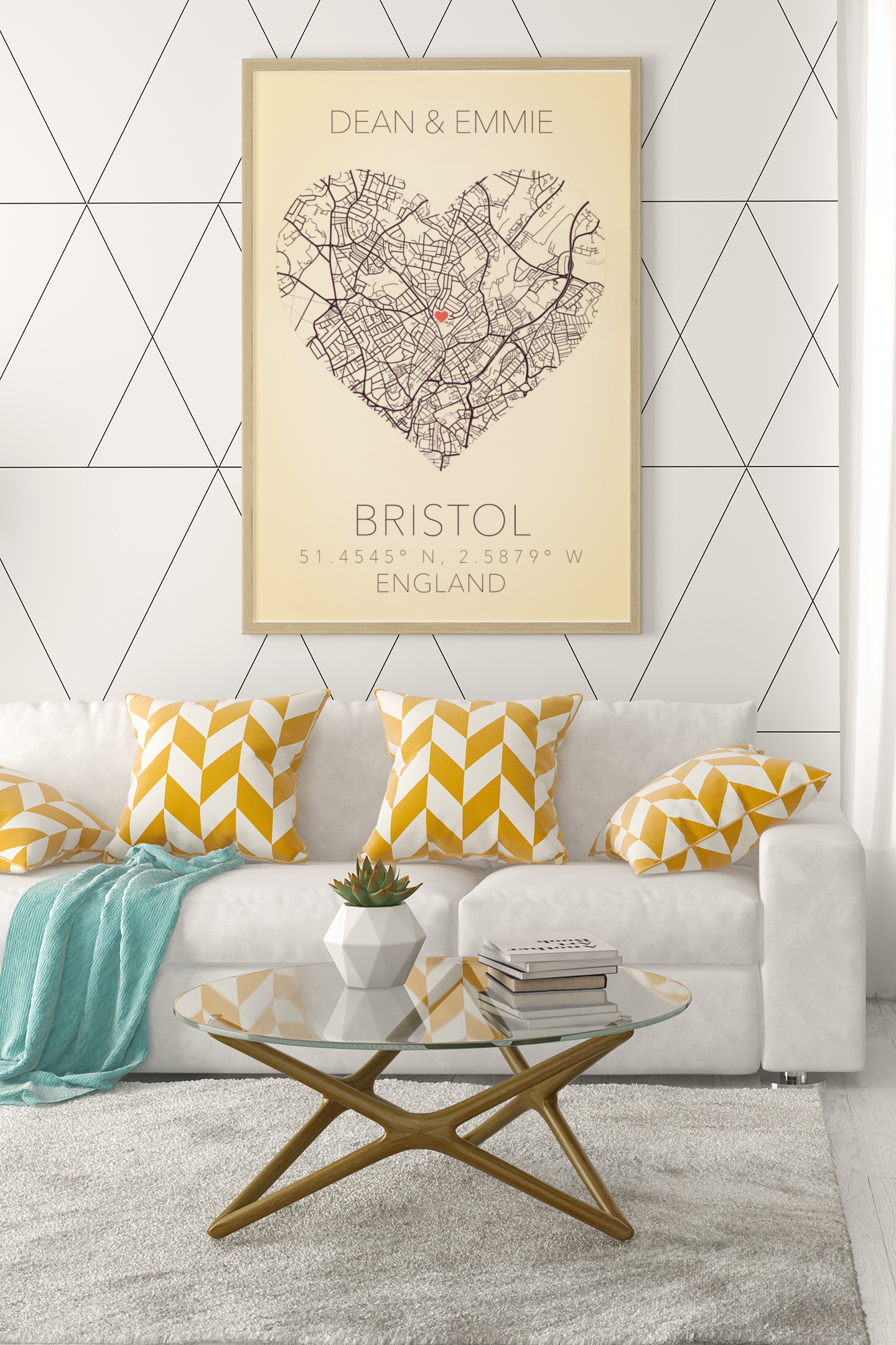 Couples Love Heart Map Any City & Country with Coordinates Personalised Wall Decor Print with 10 New Styles