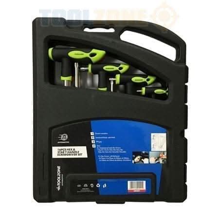 16pc CRV T Handle Hex & Star Screwdriver Set