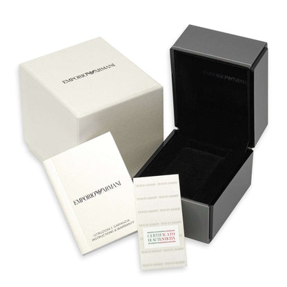 Emporio Armani AR0398 Men's Rose Gold Chronograph Watch with White Dial and Brown Leather Strap