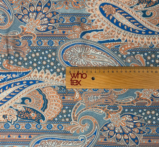 Classic Blue & Beige Paisley Fabric by the Metre