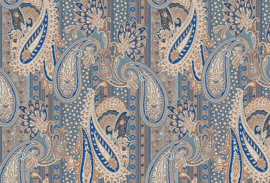 Classic Blue & Beige Paisley Fabric by the Metre