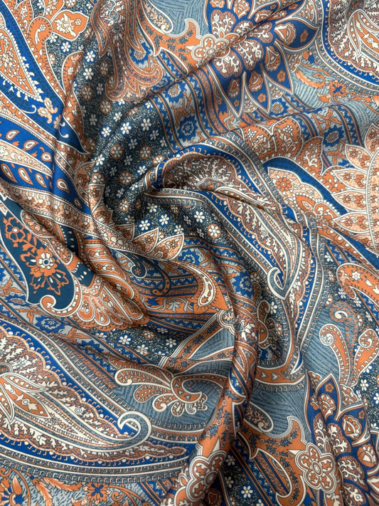 Classic Blue & Beige Paisley Fabric by the Metre