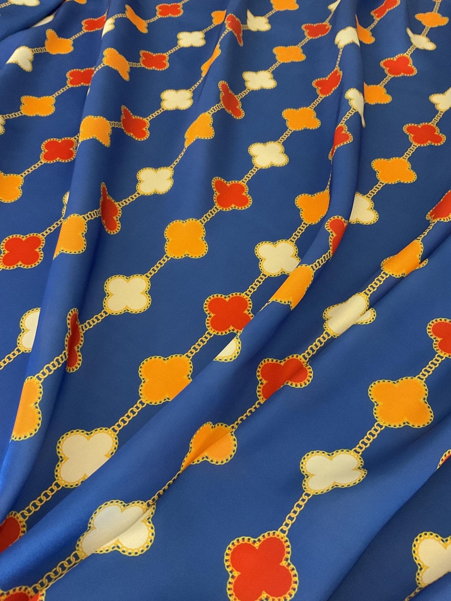 Navy Blue Clover Chain Pattern Fabric