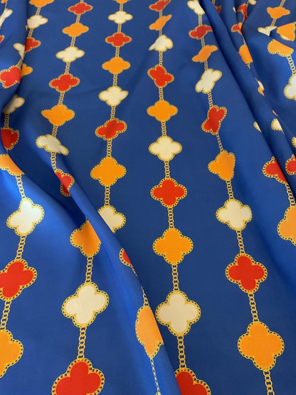 Navy Blue Clover Chain Pattern Fabric