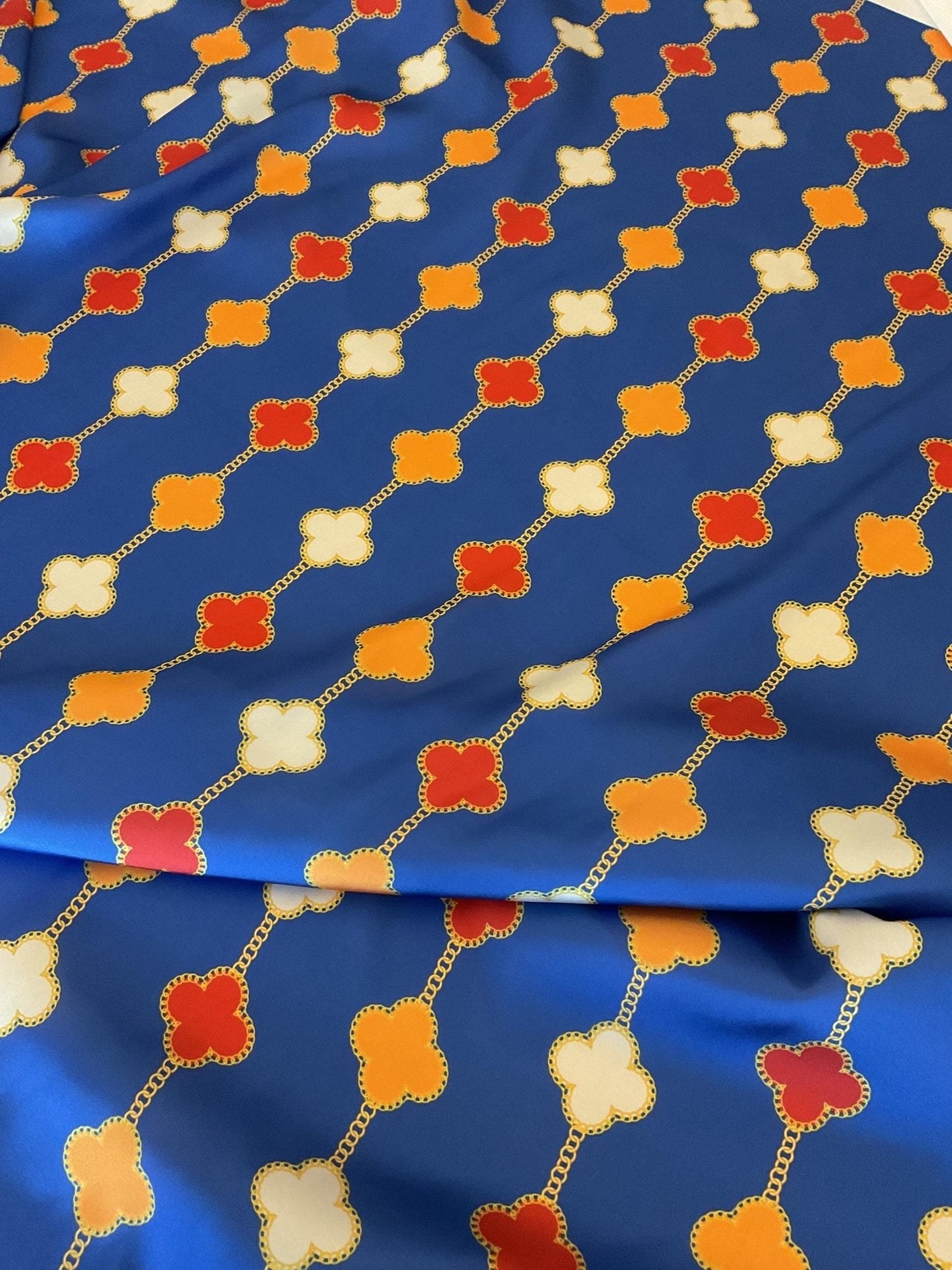Navy Blue Clover Chain Pattern Fabric