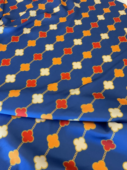 Navy Blue Clover Chain Pattern Fabric