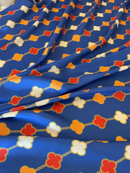 Navy Blue Clover Chain Pattern Fabric