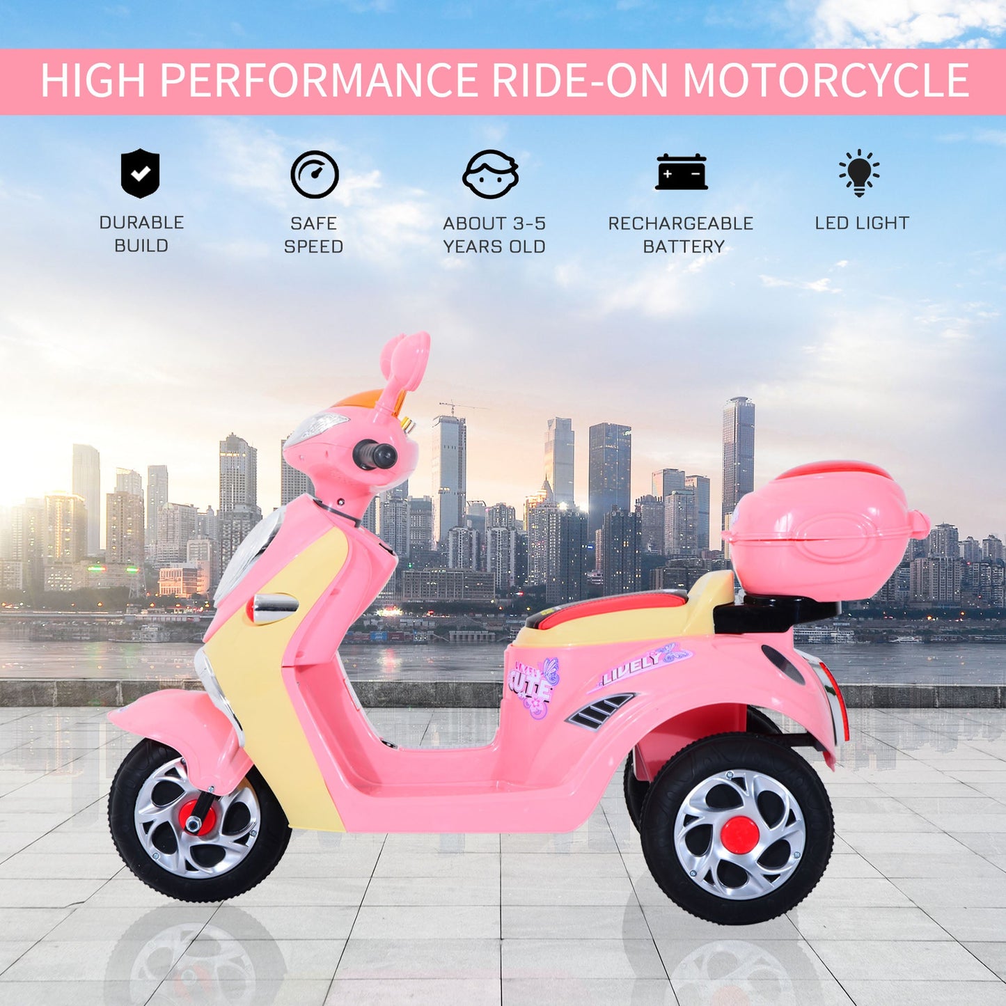 Plastic Music Playing Electric Ride-On Motorbike w/ Lights Pink