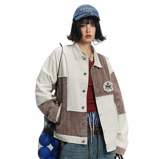 Color Patchwork Denim Jacket – Irregular Design