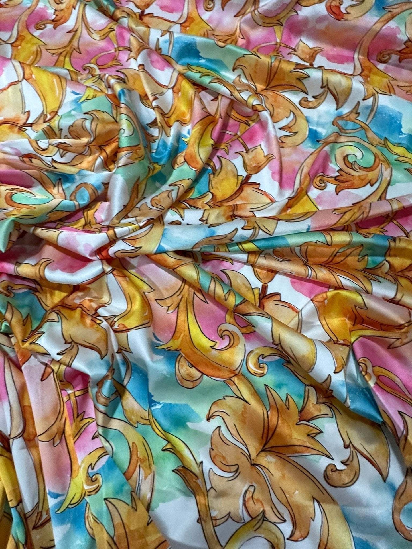 Colorful Baroque Floral Fabric – Custom Printed Fabric, Choose Material by Metre