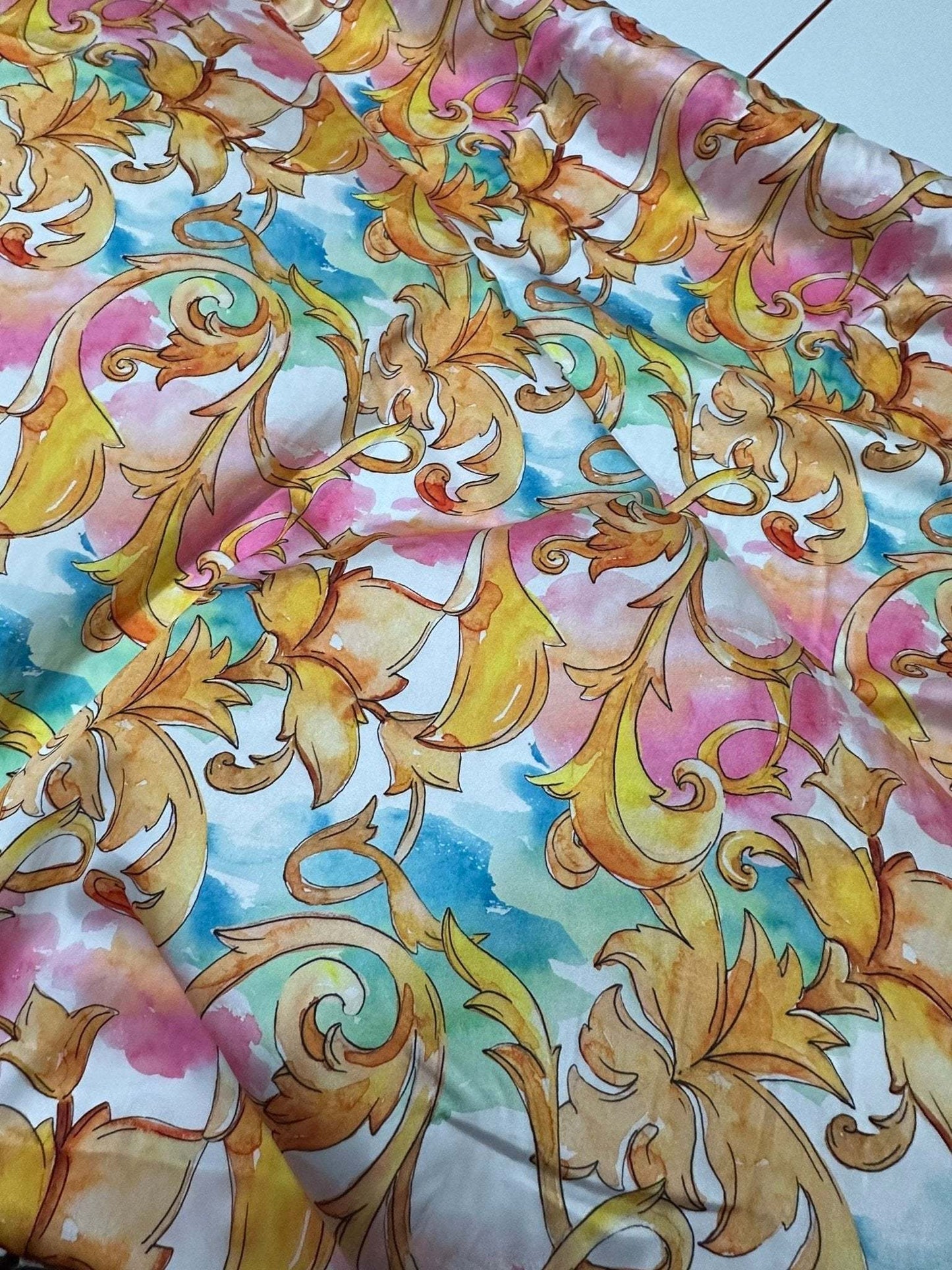 Colorful Baroque Floral Fabric – Custom Printed Fabric, Choose Material by Metre