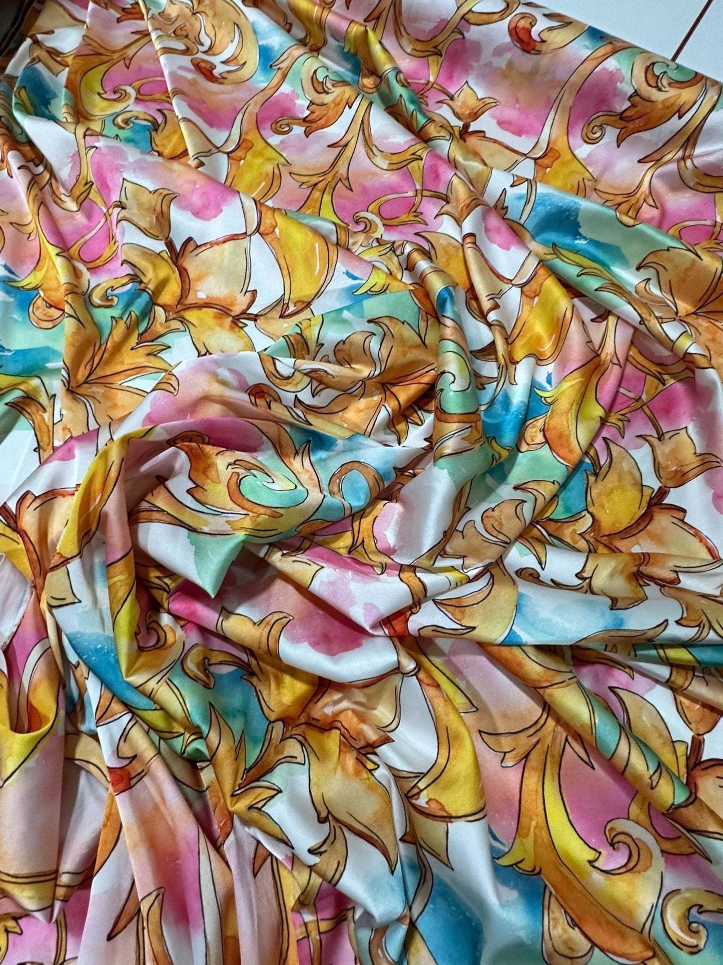 Colorful Baroque Floral Fabric – Custom Printed Fabric, Choose Material by Metre