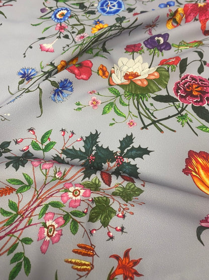 Colorful Floral Pattern on Light Grey Fabric