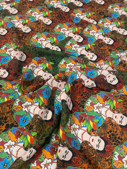 Colorful Frida Kahlo Inspired Floral Print Fabric