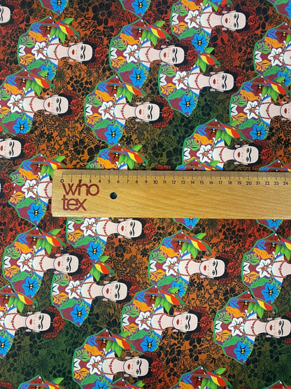 Colorful Frida Kahlo Inspired Floral Print Fabric – Available in Satin, Crepe, Spandex & Chiffon | By Metre