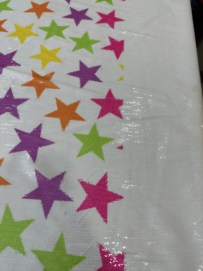 Colorful Stars Sequin Fabric, 2- Way Stretch Sequin Fabric By The Yard