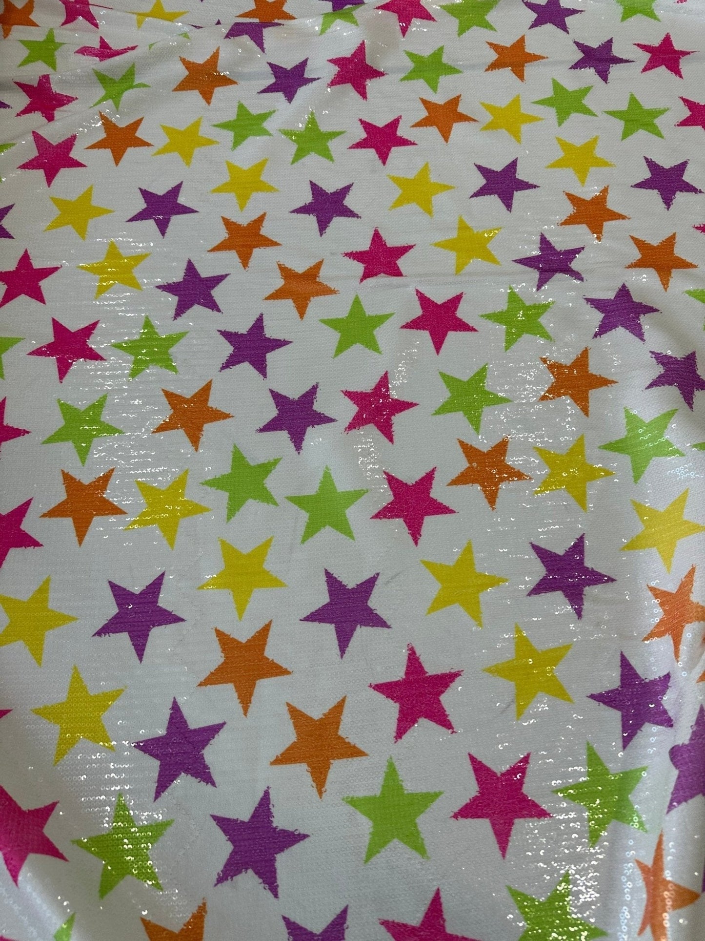 Colorful Stars Sequin Fabric, 2- Way Stretch Sequin Fabric By The Yard