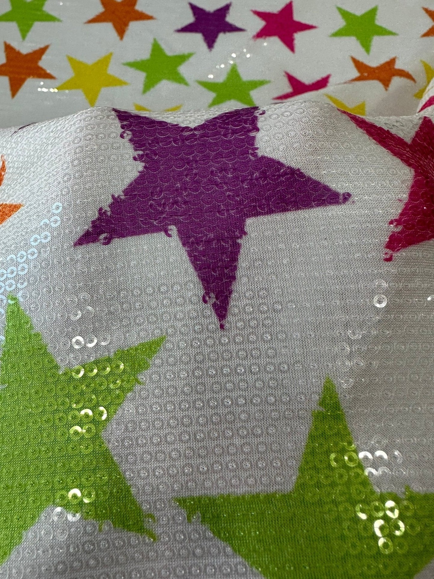 Colorful Stars Sequin Fabric, 2- Way Stretch Sequin Fabric By The Yard